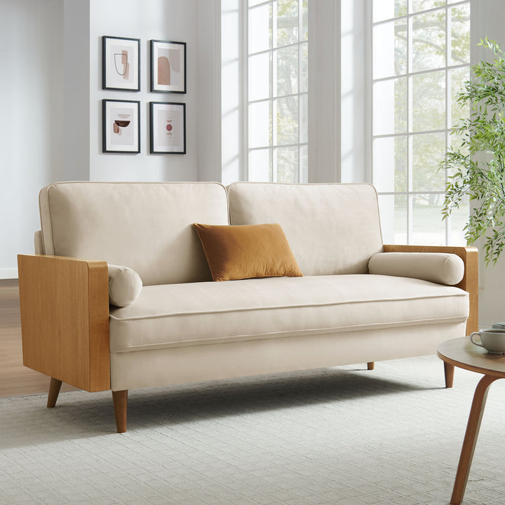 Kellan Performance Velvet Sofa in Walnut Alabaster