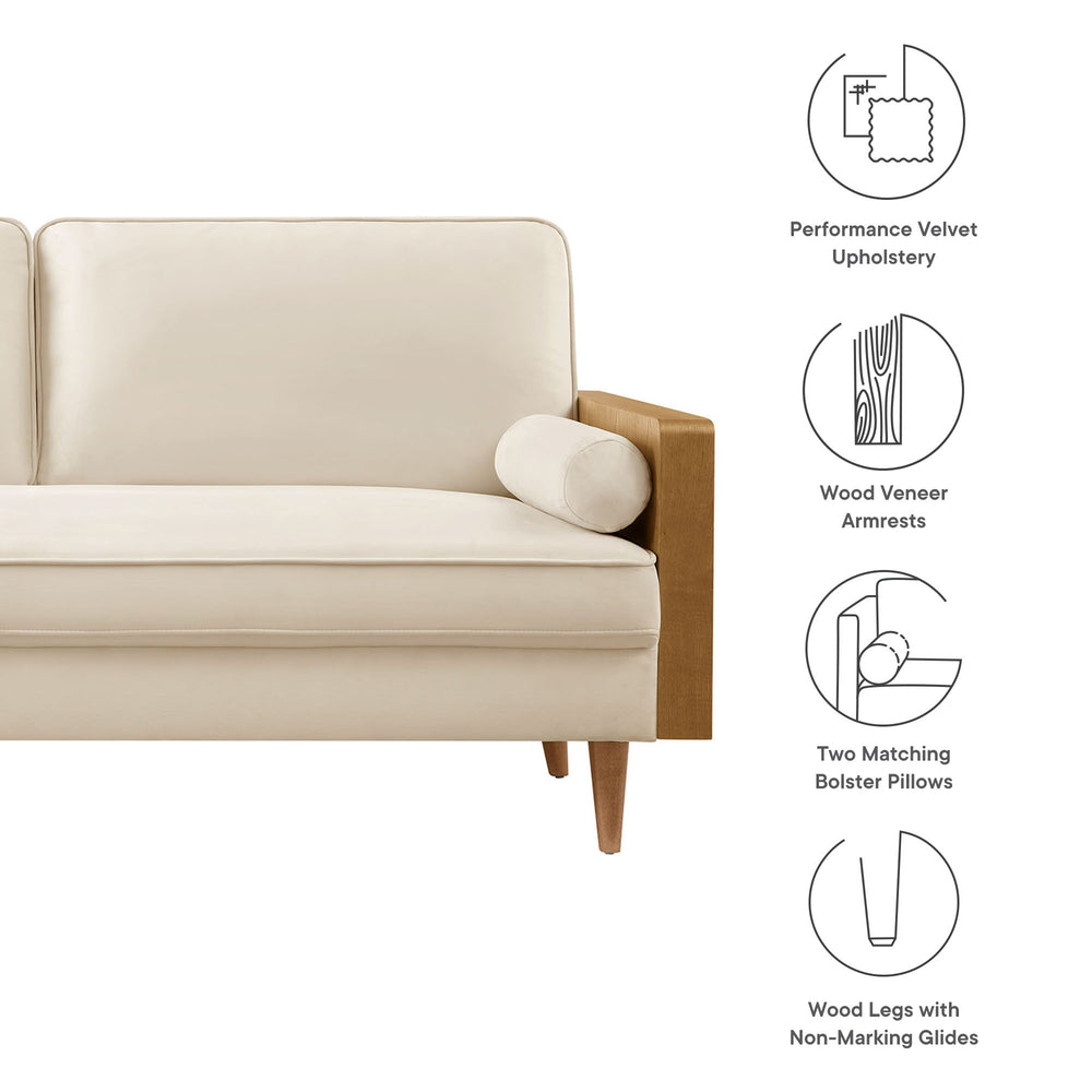 Kellan Performance Velvet Sofa in Walnut Alabaster