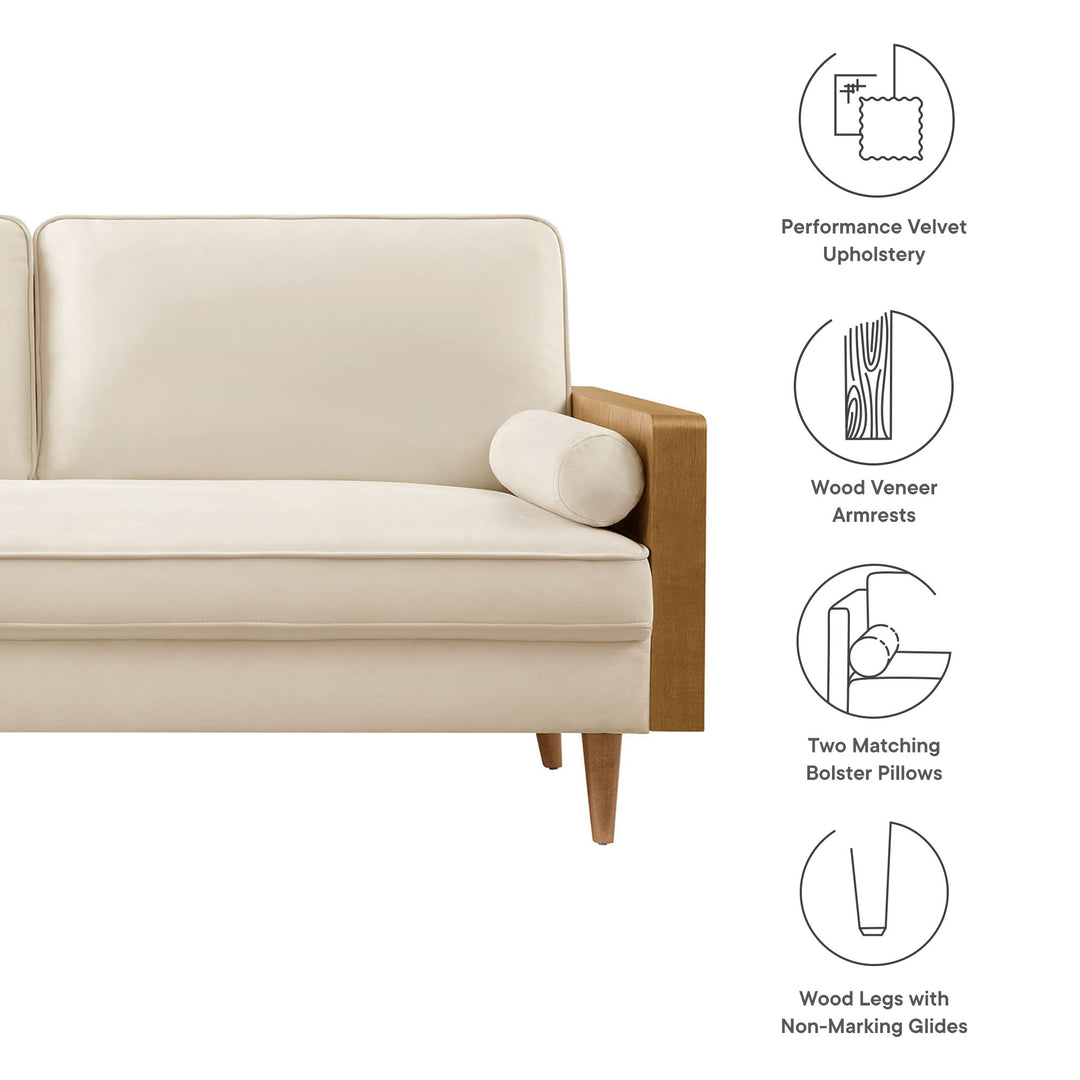 Kellan Performance Velvet Sofa in Walnut Alabaster