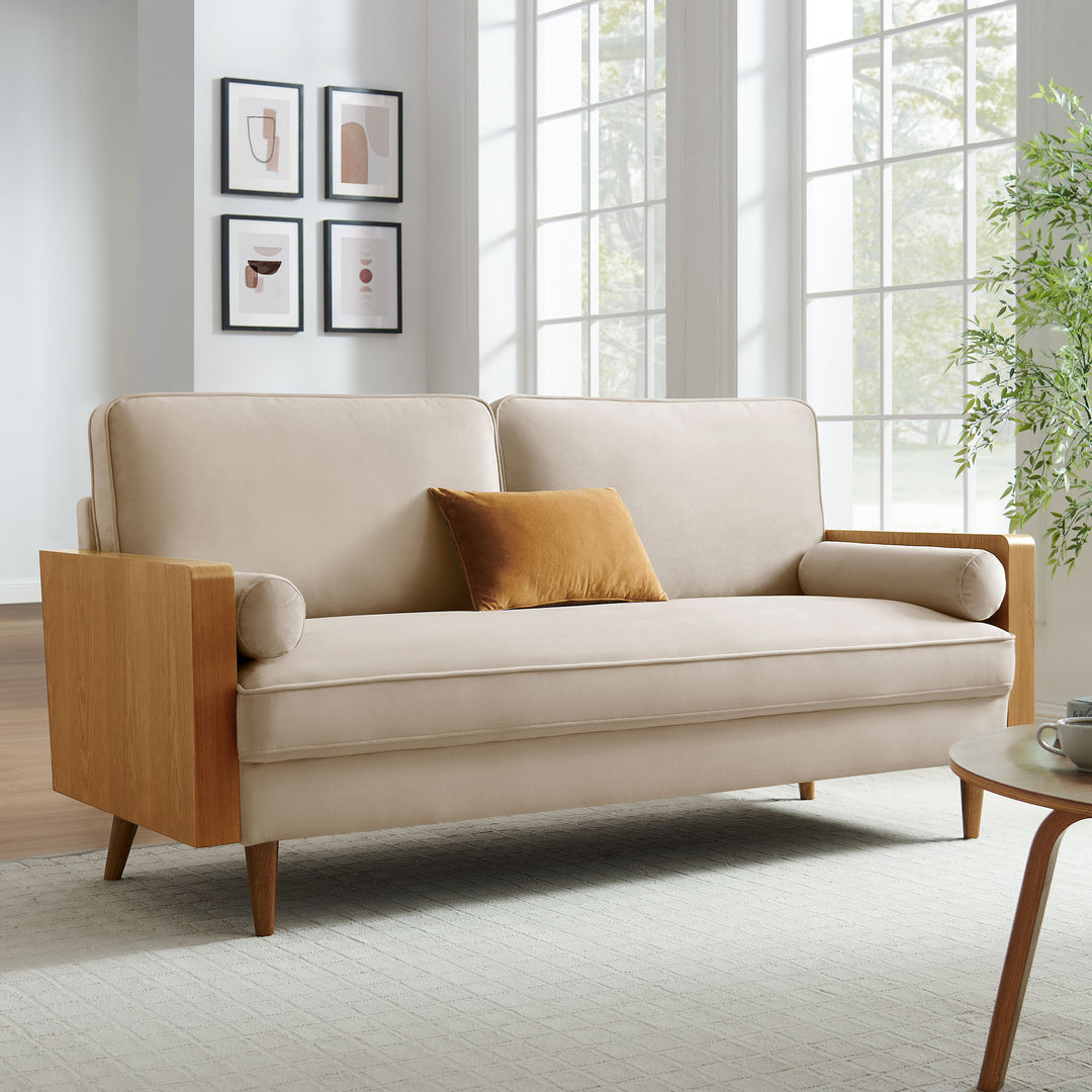 Kellan Performance Velvet Sofa in Walnut Almond