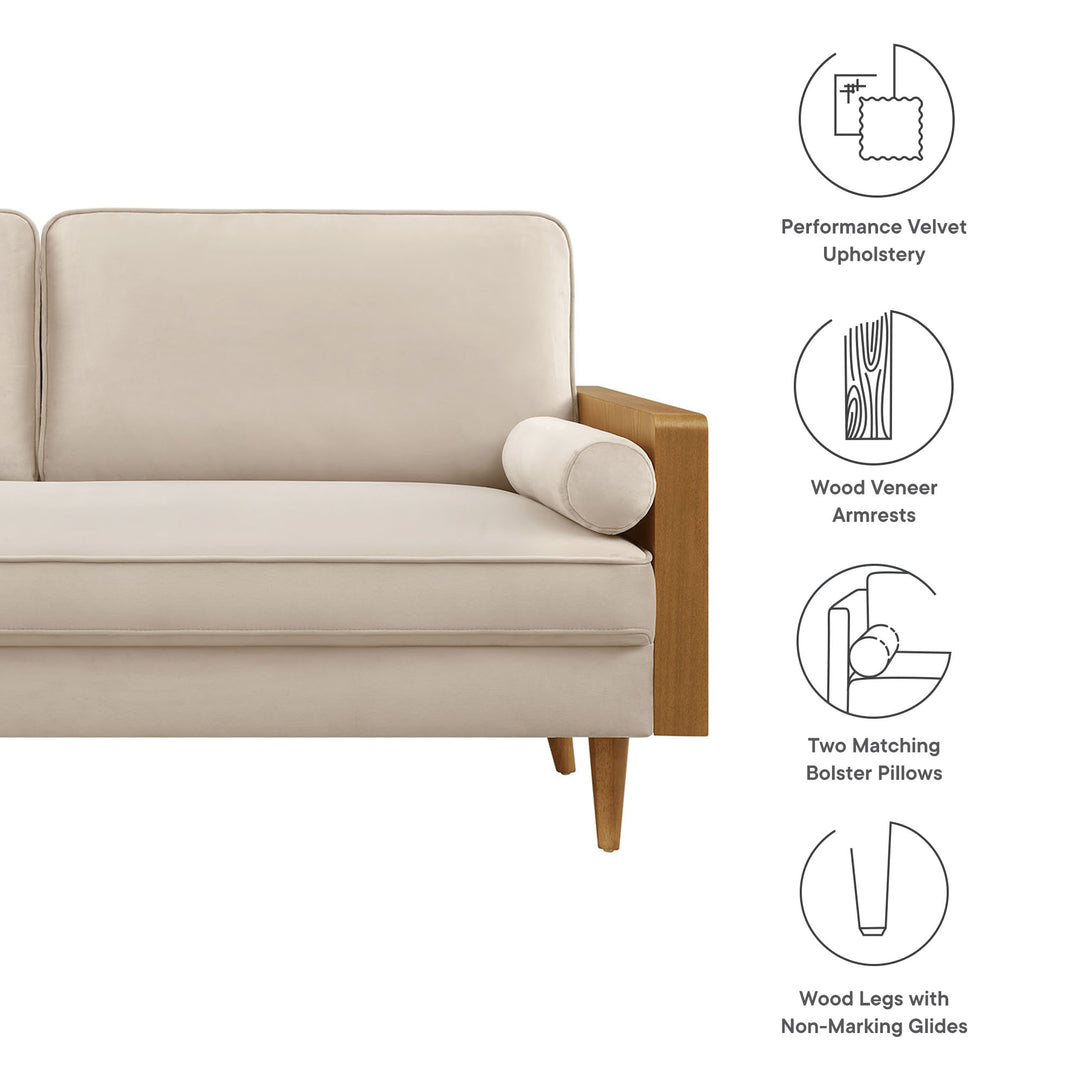 Kellan Performance Velvet Sofa in Walnut Almond