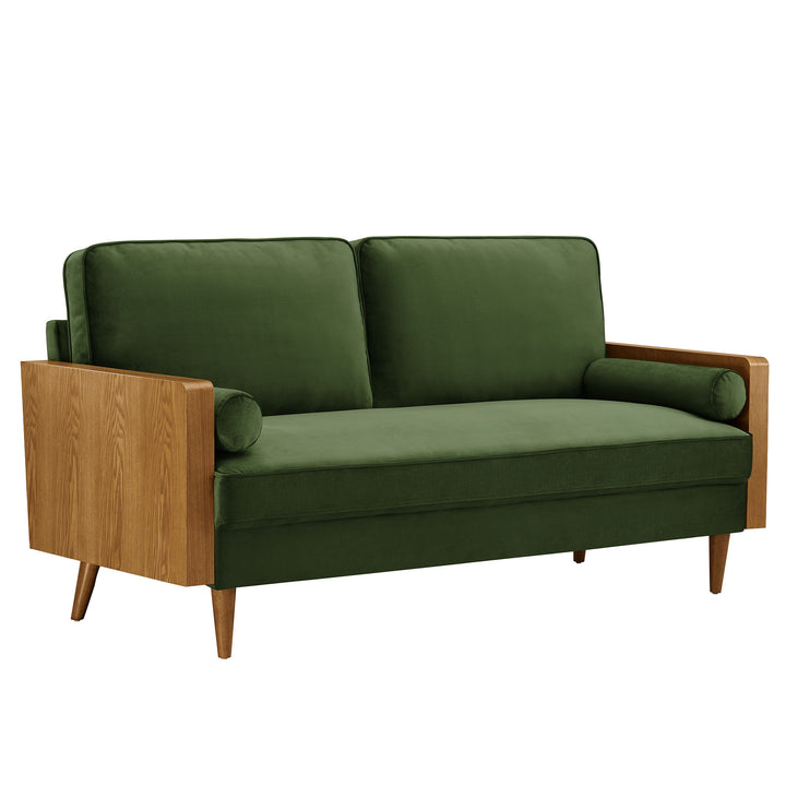 Kellan Performance Velvet Sofa in Walnut Moss Green