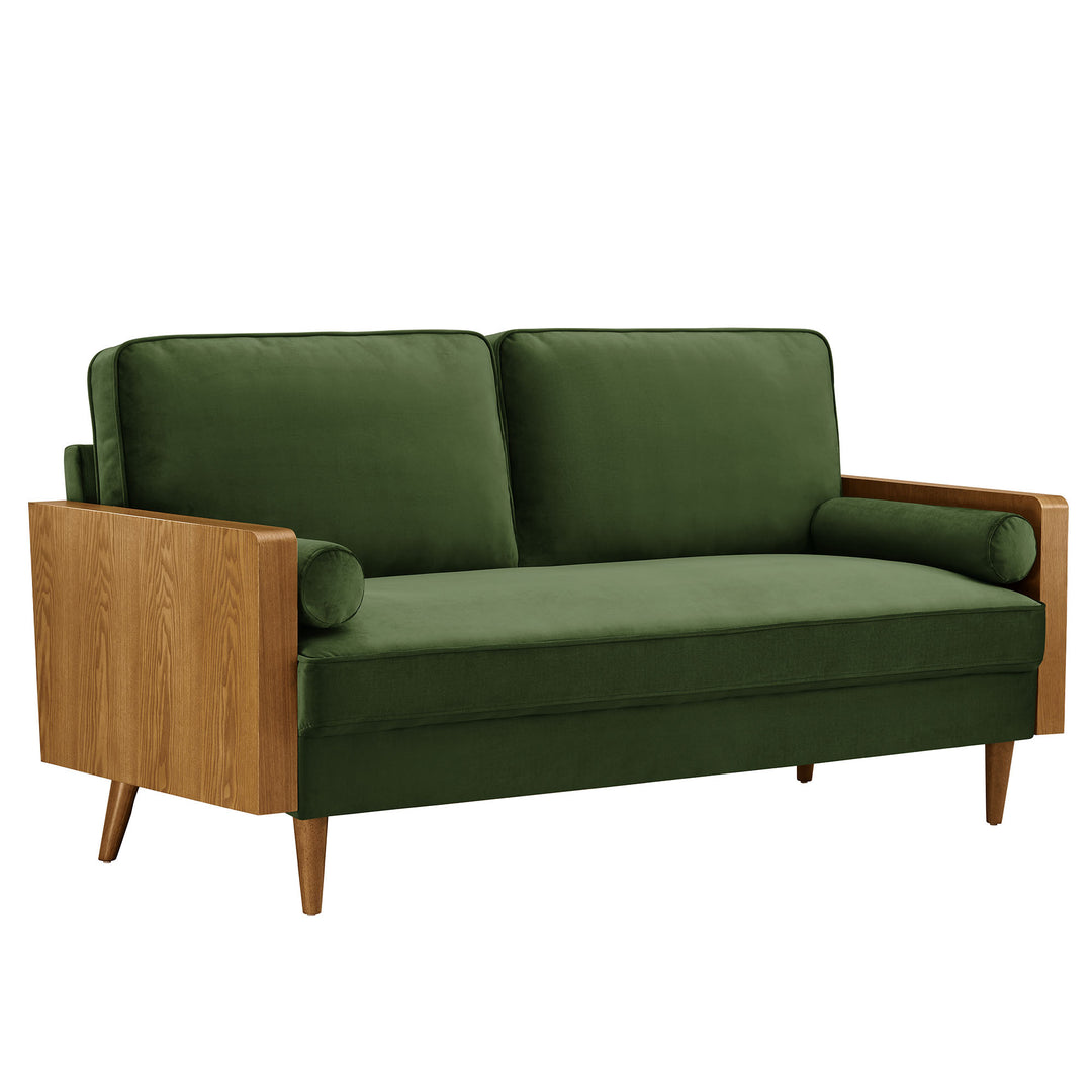 Kellan Performance Velvet Sofa in Walnut Moss Green