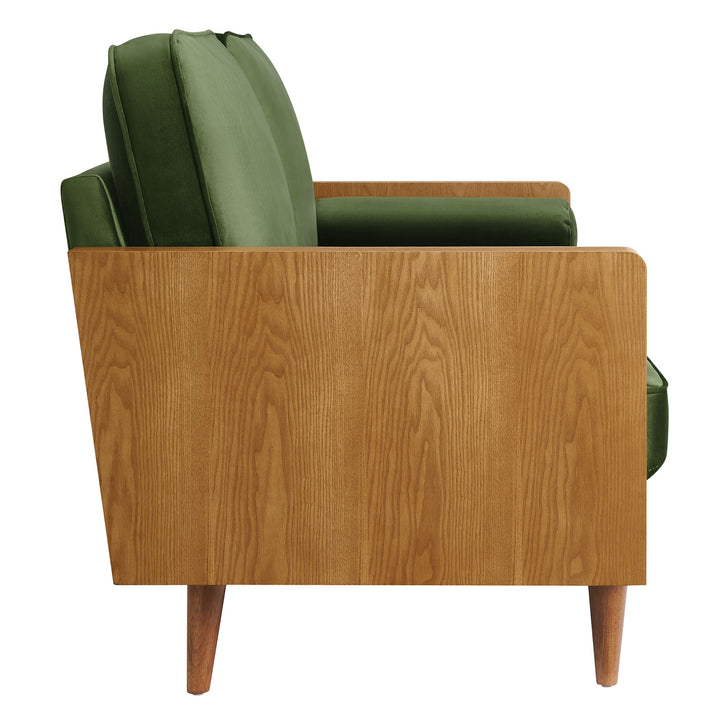 Kellan Performance Velvet Sofa in Walnut Moss Green