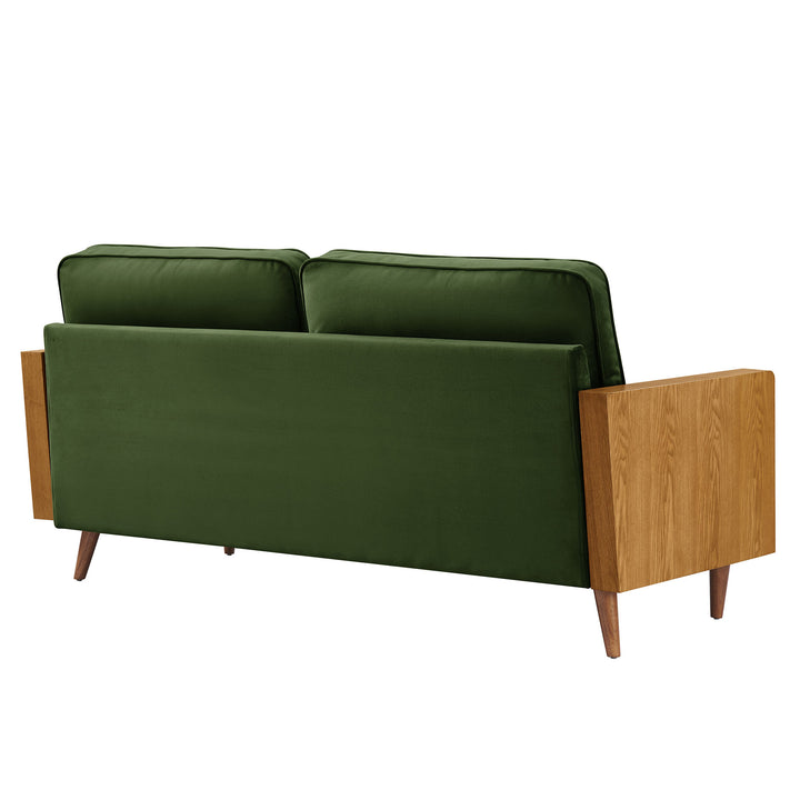 Kellan Performance Velvet Sofa in Walnut Moss Green