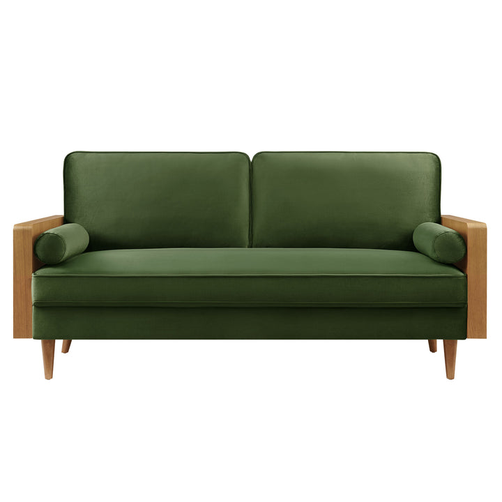 Kellan Performance Velvet Sofa in Walnut Moss Green