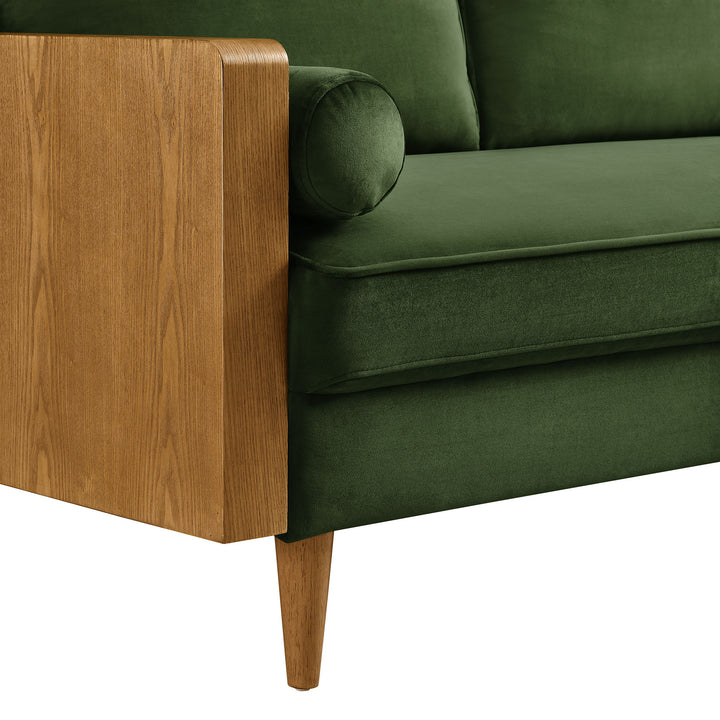 Kellan Performance Velvet Sofa in Walnut Moss Green
