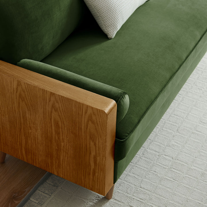 Kellan Performance Velvet Sofa in Walnut Moss Green