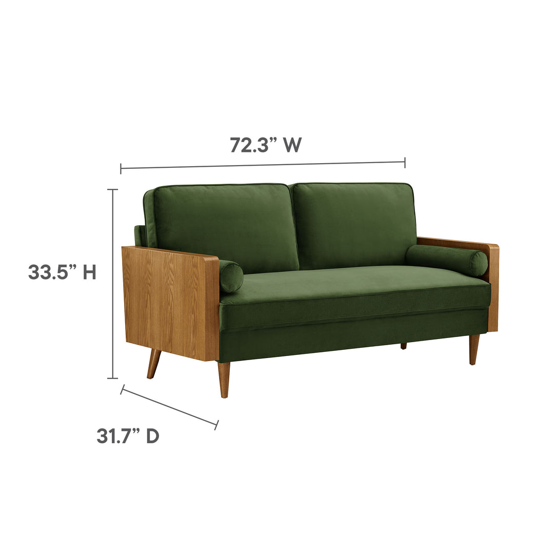 Kellan Performance Velvet Sofa in Walnut Moss Green