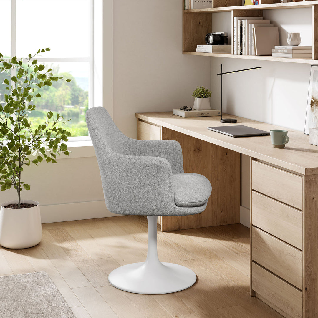 Lippa Swivel Dining Upholstered Armchair in White Light Gray