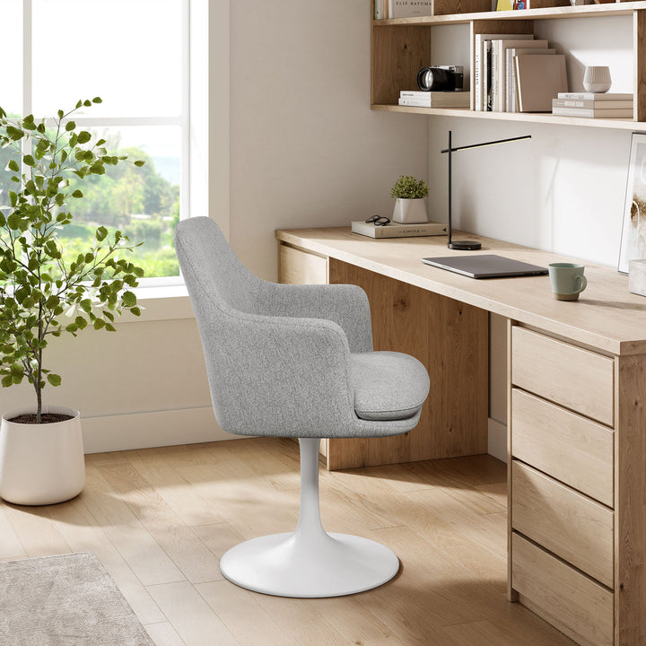 Lippa Swivel Dining Upholstered Armchair in White Light Gray