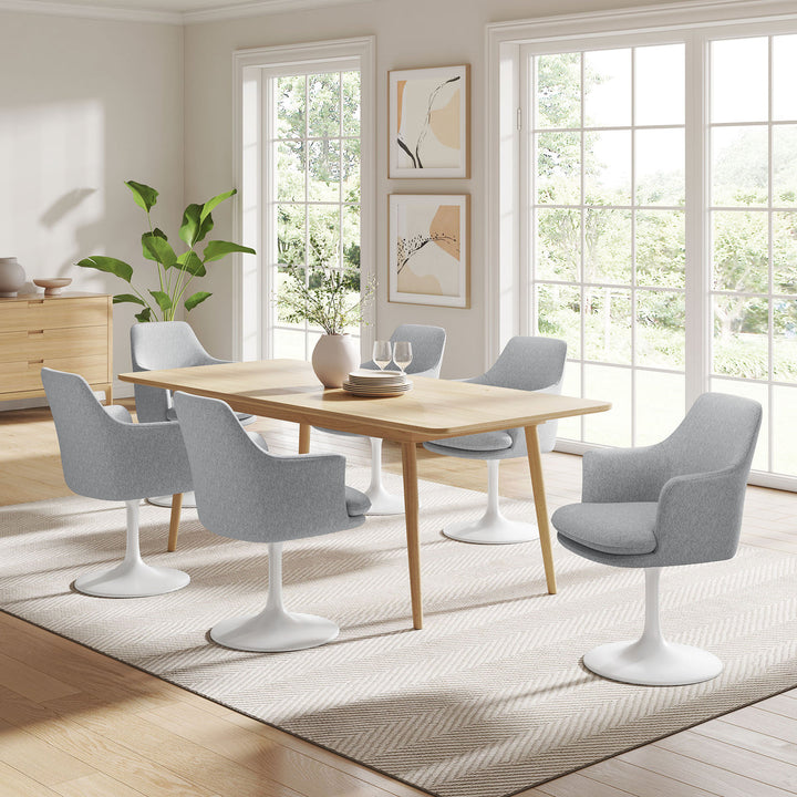 Lippa Swivel Dining Upholstered Armchair in White Light Gray