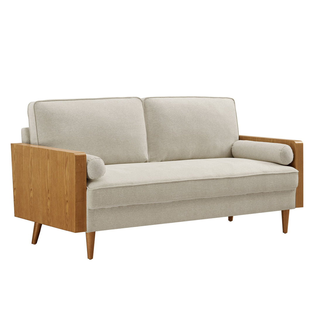 Kellan Heathered Fabric Upholstered Sofa in Walnut Heathered Weave Light Beige