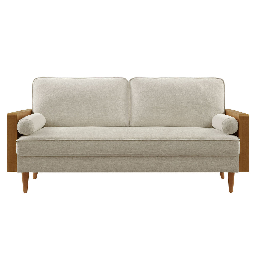 Kellan Heathered Fabric Upholstered Sofa in Walnut Heathered Weave Light Beige
