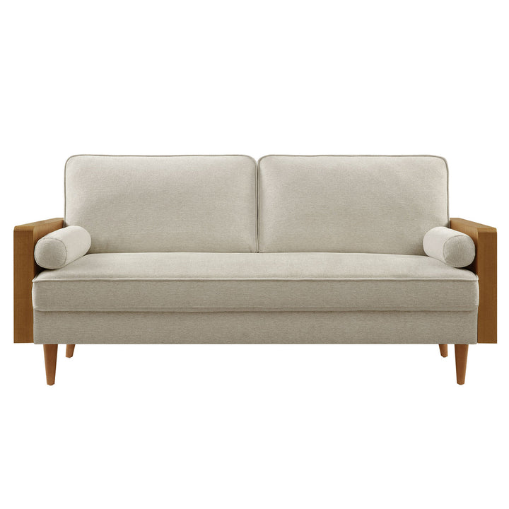 Kellan Heathered Fabric Upholstered Sofa in Walnut Heathered Weave Light Beige