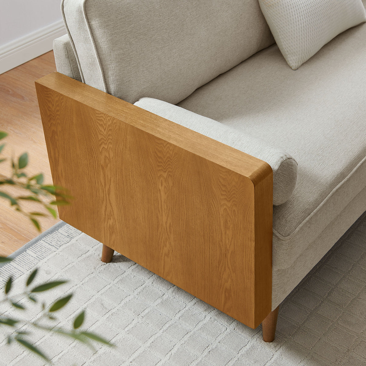 Kellan Heathered Fabric Upholstered Sofa in Walnut Heathered Weave Light Beige
