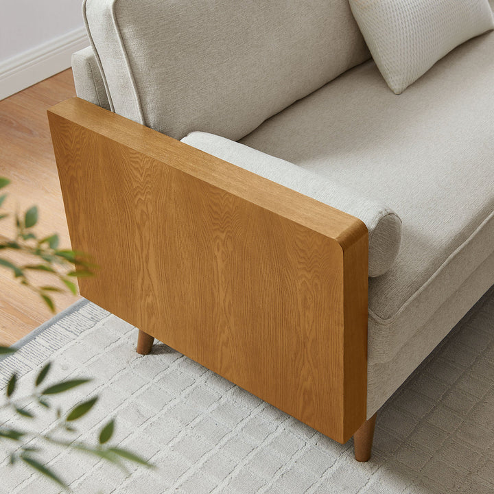 Kellan Heathered Fabric Upholstered Sofa in Walnut Heathered Weave Light Beige