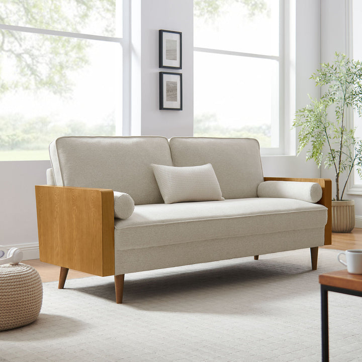 Kellan Heathered Fabric Upholstered Sofa in Light Beige