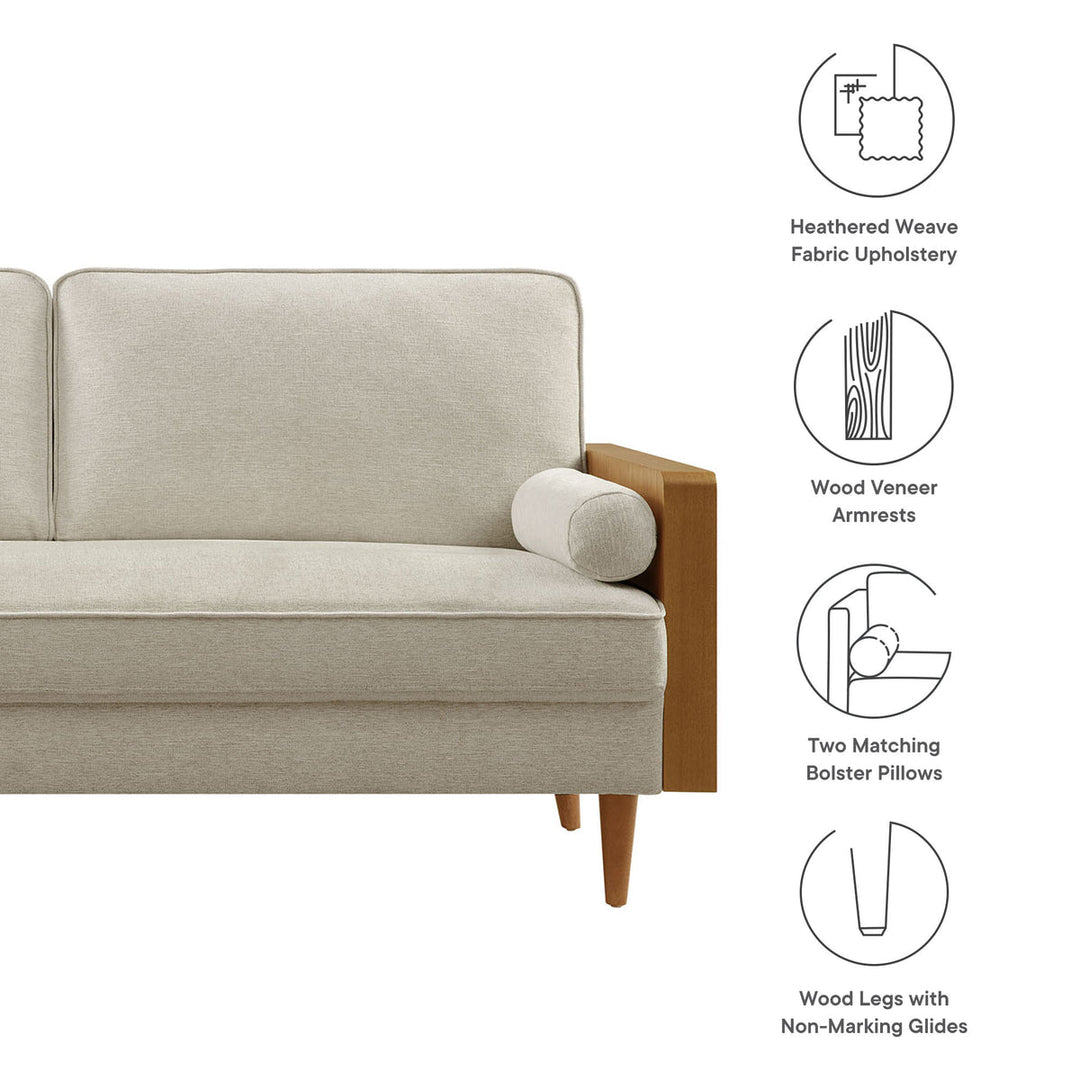 Kellan Heathered Fabric Upholstered Sofa in Walnut Heathered Weave Light Beige