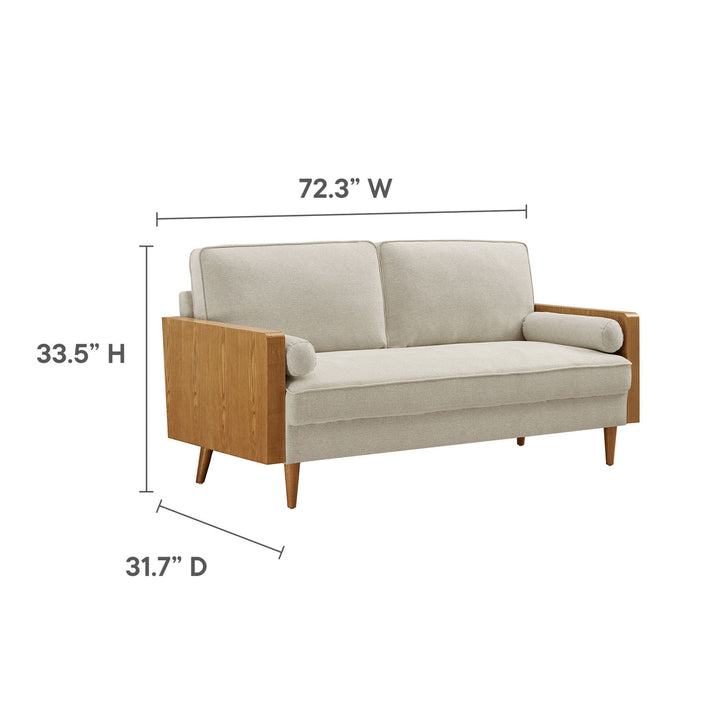 Kellan Heathered Fabric Upholstered Sofa in Walnut Heathered Weave Light Beige