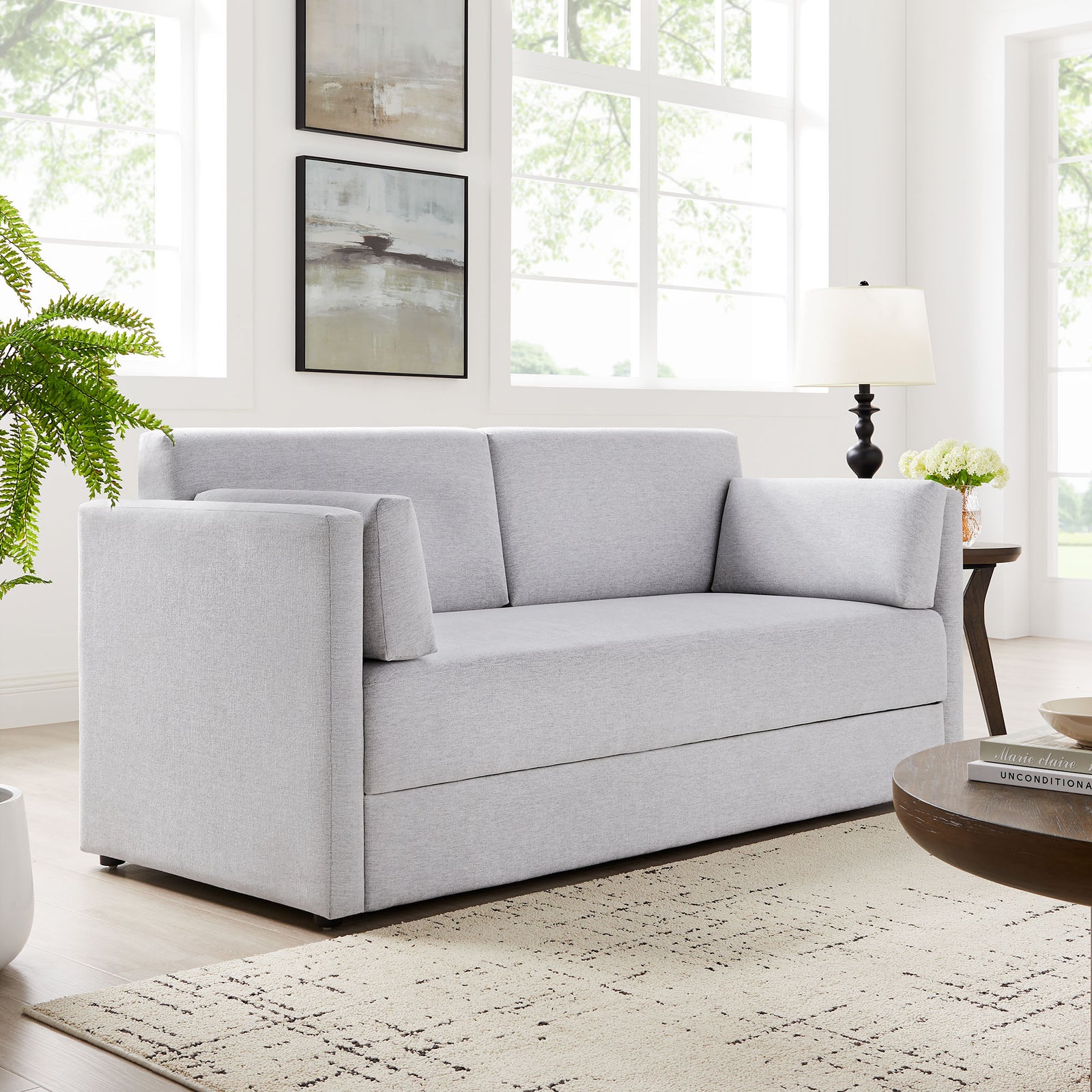 Linden Upholstered Heathered Chenille Sofa in Newsprint