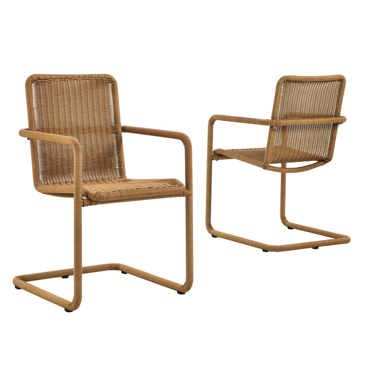 Abacus Outdoor Patio Wicker Dining Chairs Set of 2 in Natural