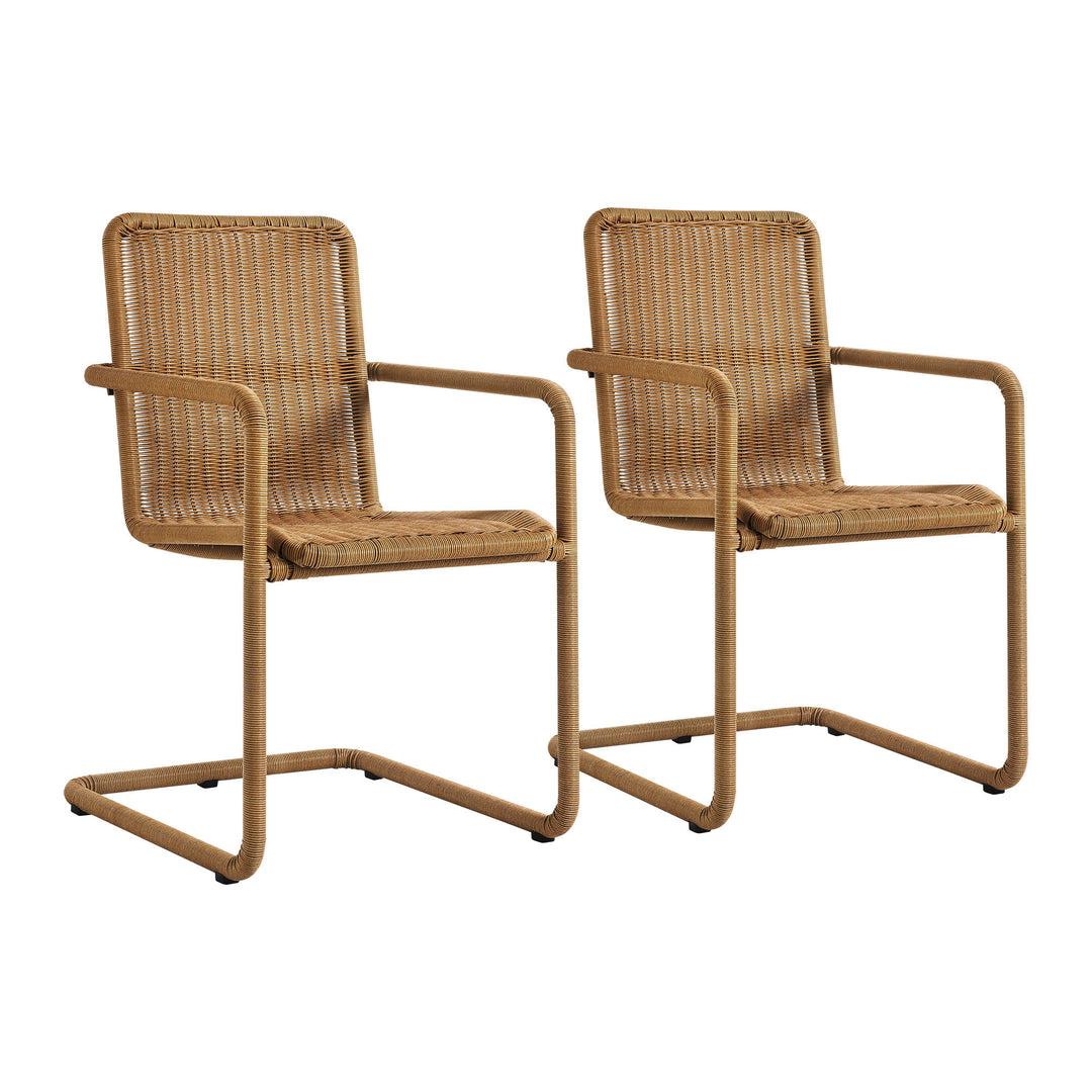 Abacus Outdoor Patio Wicker Dining Chairs Set of 2 in Natural