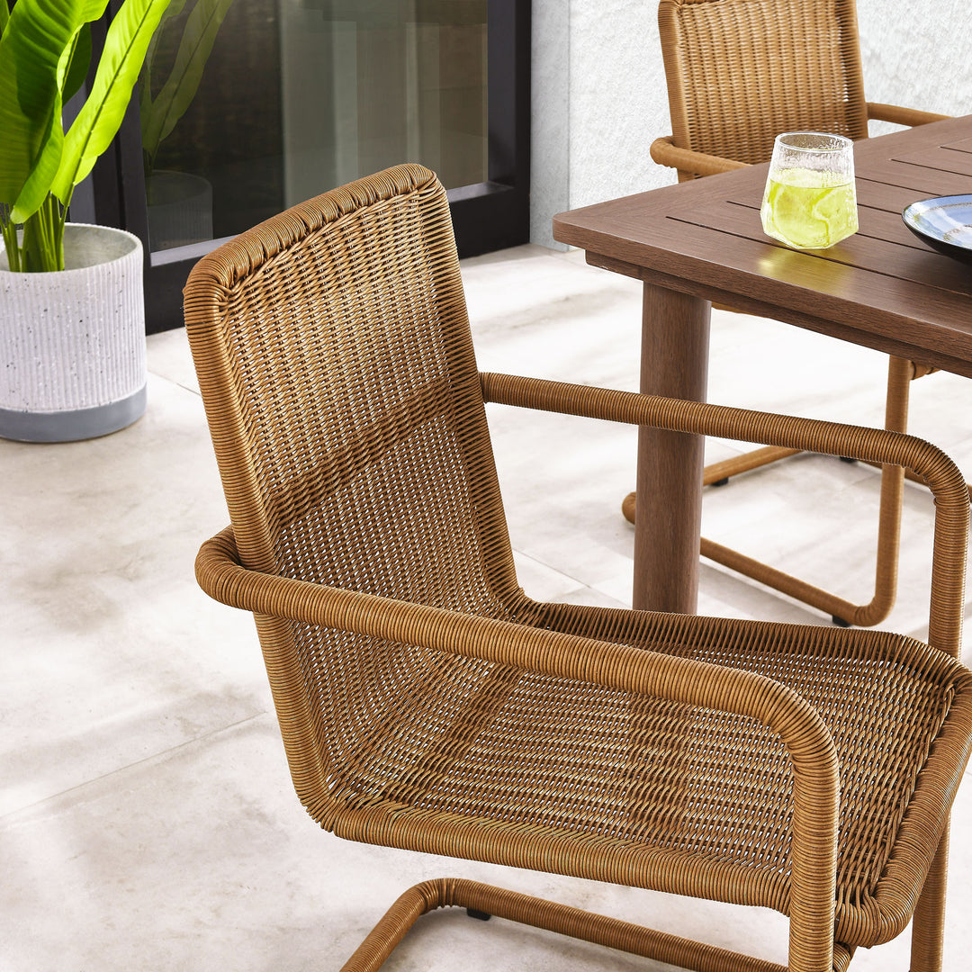 Abacus Outdoor Patio Wicker Dining Chairs Set of 2 in Natural