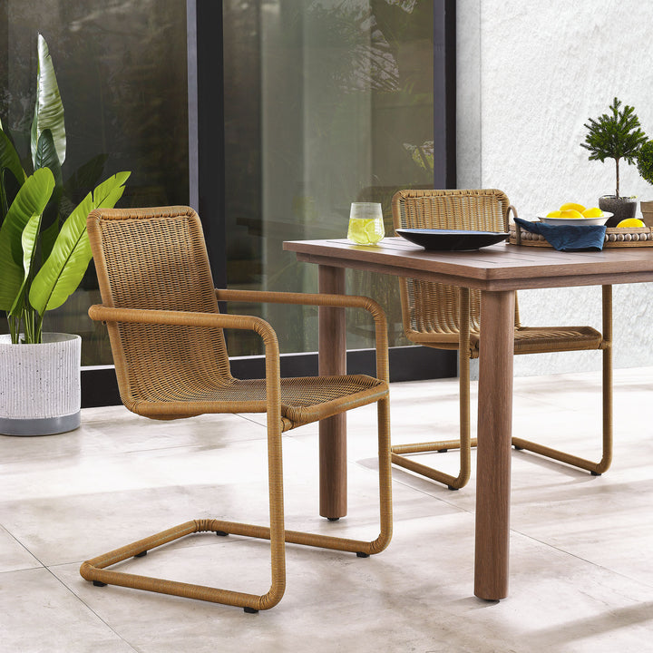 Abacus Outdoor Patio Wicker Dining Chairs Set of 2 in Natural