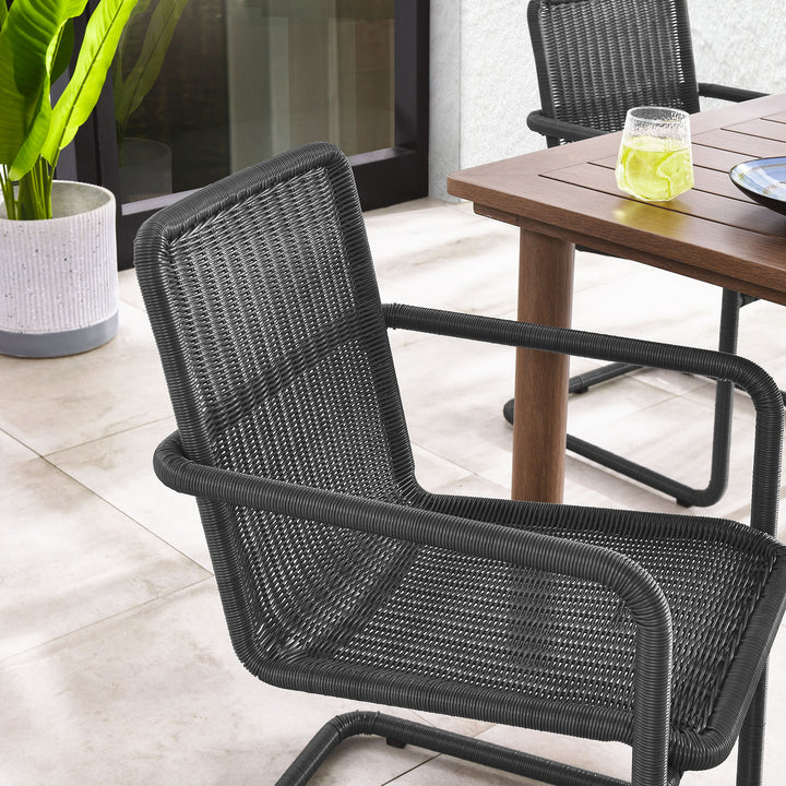 Abacus Outdoor Patio Wicker Dining Chairs Set of 2 in Slate
