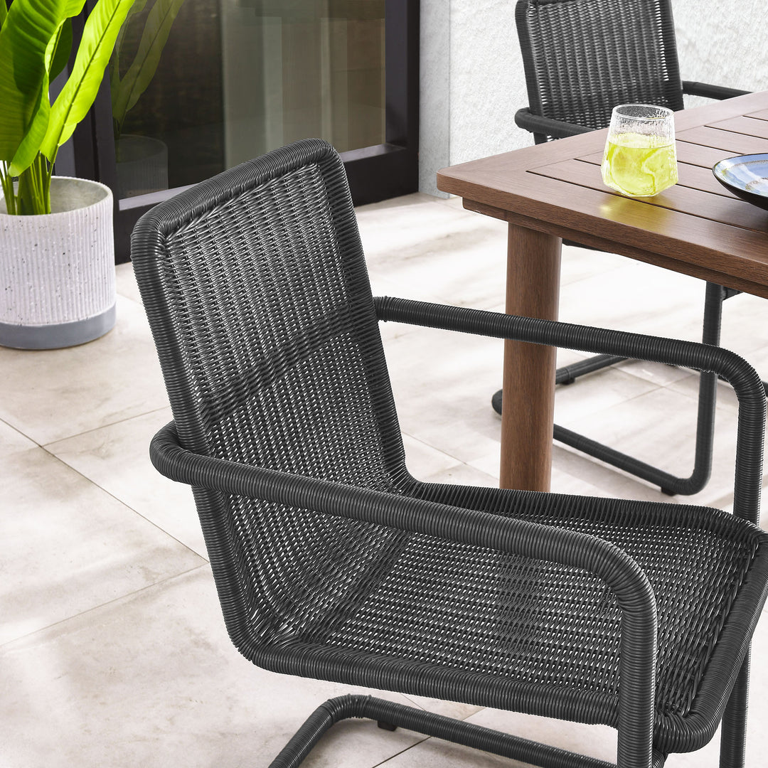 Abacus Outdoor Patio Wicker Dining Chairs Set of 2 in Slate