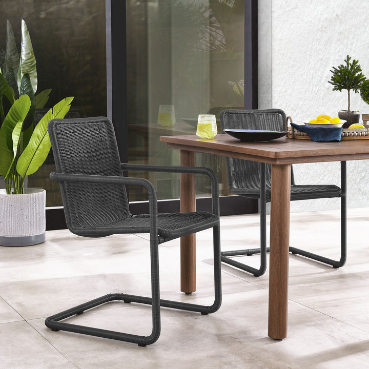 Abacus Outdoor Patio Wicker Dining Chairs Set of 2 in Slate