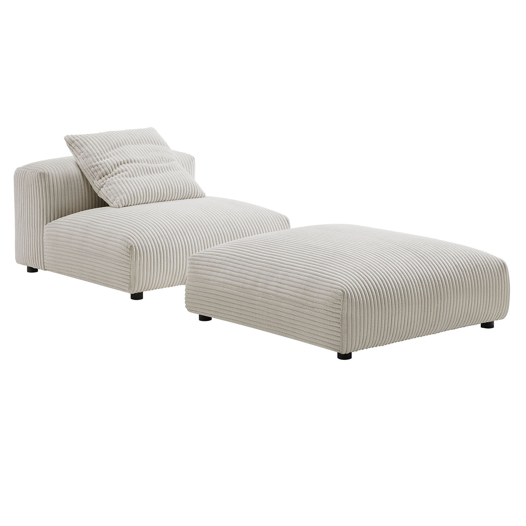 Solace Modular Corduroy Upholstered Armless Chair and Ottoman Set in Almond