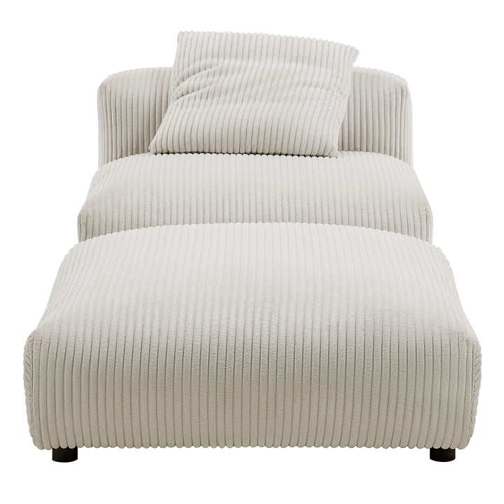 Solace Modular Corduroy Upholstered Armless Chair and Ottoman Set in Almond