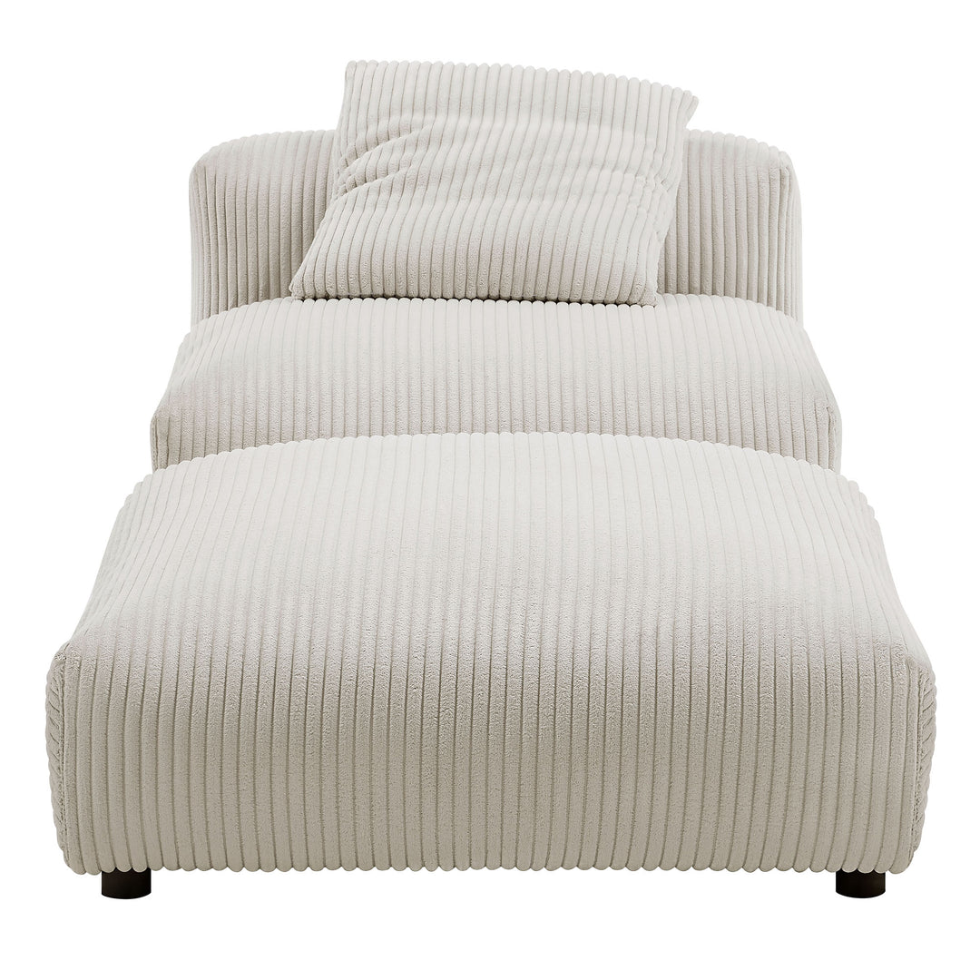 Solace Modular Corduroy Upholstered Armless Chair and Ottoman Set in Almond