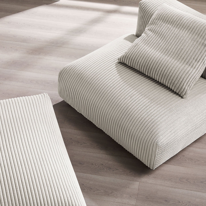 Solace Modular Corduroy Upholstered Armless Chair and Ottoman Set in Almond