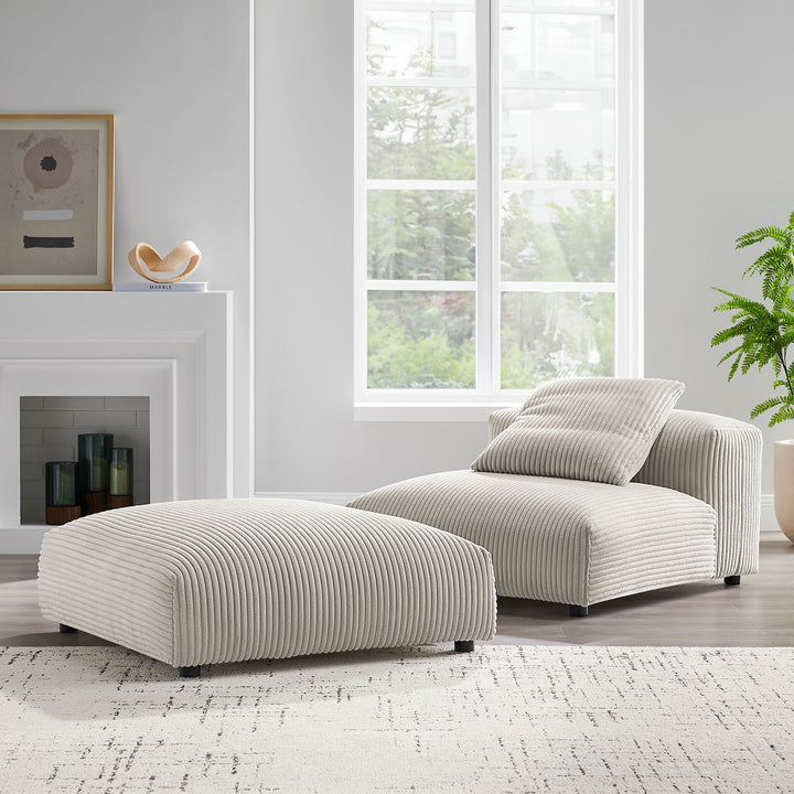 Solace Modular Corduroy Upholstered Armless Chair and Ottoman Set in Almond