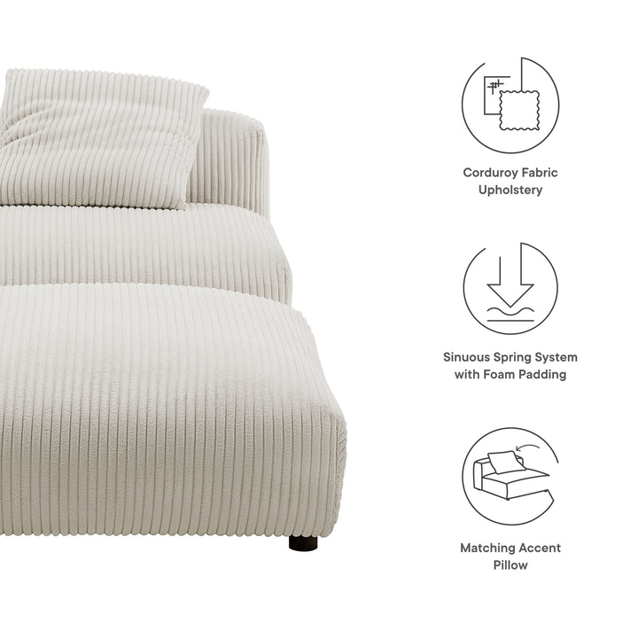 Solace Modular Corduroy Upholstered Armless Chair and Ottoman Set in Almond