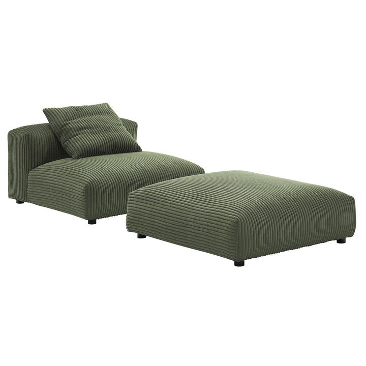 Solace Modular Corduroy Upholstered Armless Chair and Ottoman Set in Fern