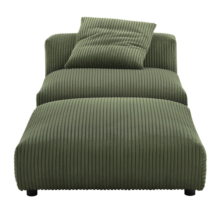 Solace Modular Corduroy Upholstered Armless Chair and Ottoman Set in Fern