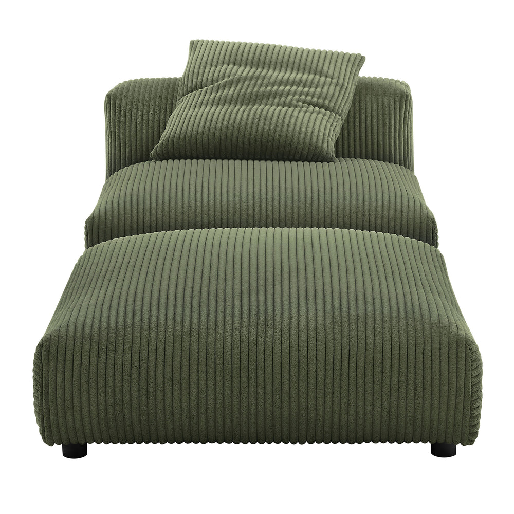 Solace Modular Corduroy Upholstered Armless Chair and Ottoman Set in Fern
