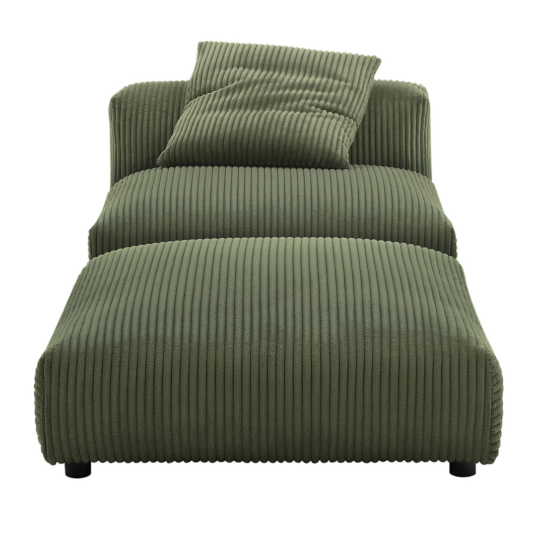 Solace Modular Corduroy Upholstered Armless Chair and Ottoman Set in Fern