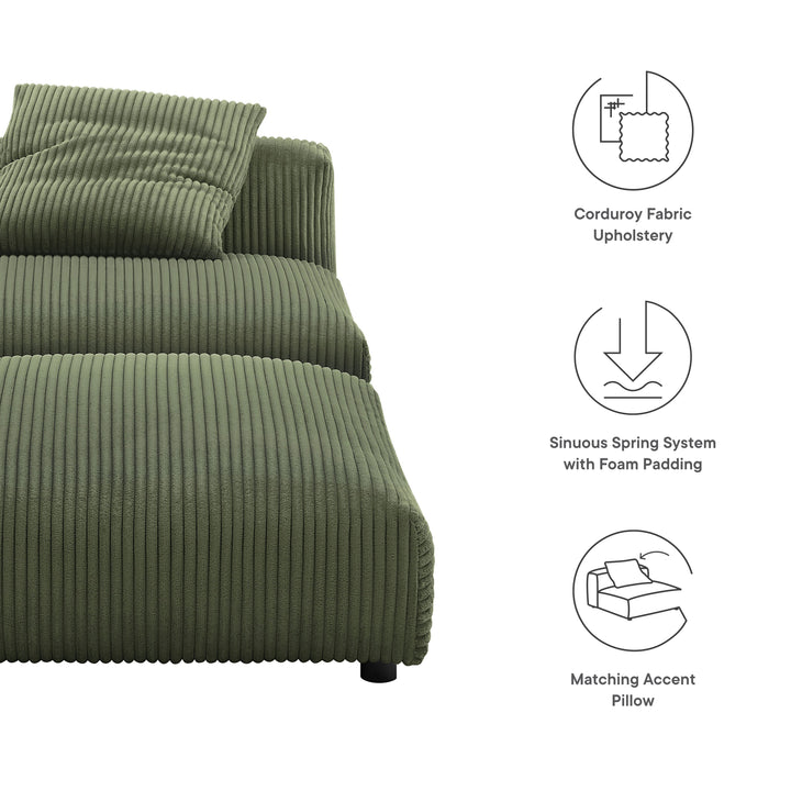 Solace Modular Corduroy Upholstered Armless Chair and Ottoman Set in Fern