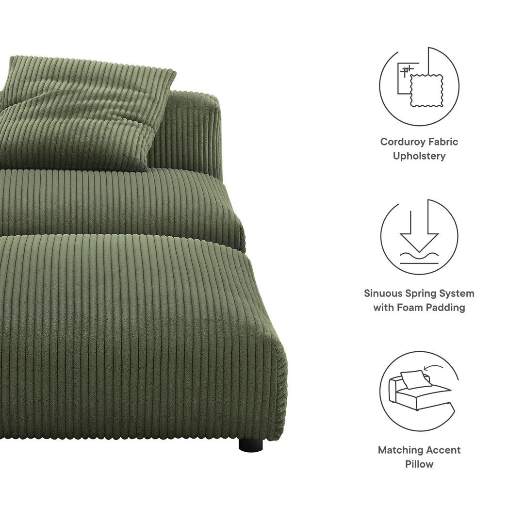 Solace Modular Corduroy Upholstered Armless Chair and Ottoman Set in Fern
