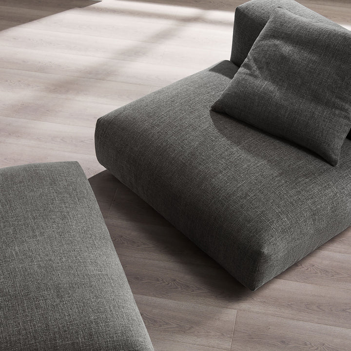 Solace Modular Upholstered Fabric Armless Chair and Ottoman Set in Charcoal