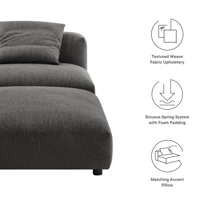 Solace Modular Upholstered Fabric Armless Chair and Ottoman Set in Charcoal
