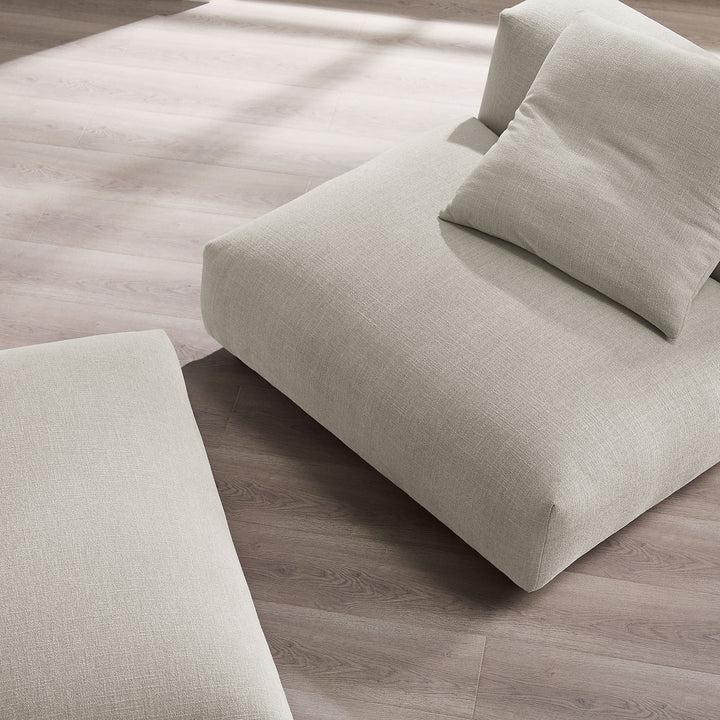 Solace Modular Upholstered Fabric Armless Chair and Ottoman Set in Linen
