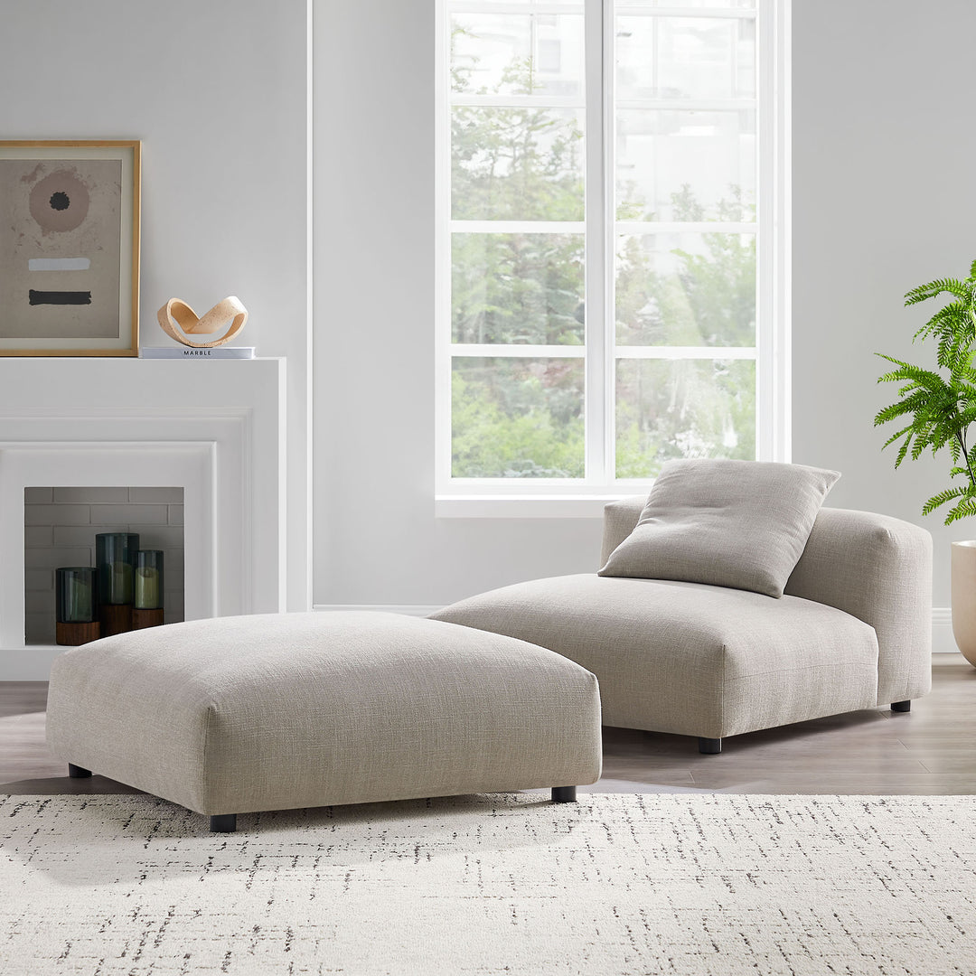 Solace Modular Upholstered Fabric Armless Chair and Ottoman Set in Linen