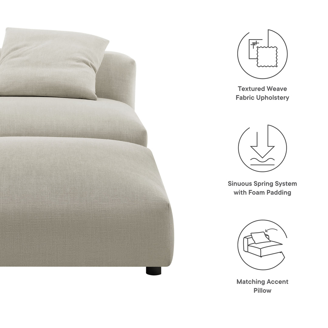 Solace Modular Upholstered Fabric Armless Chair and Ottoman Set in Linen