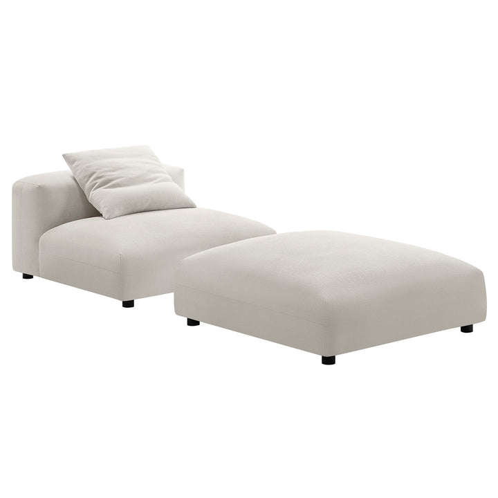 Solace Modular Upholstered Fabric Armless Chair and Ottoman Set in Salt